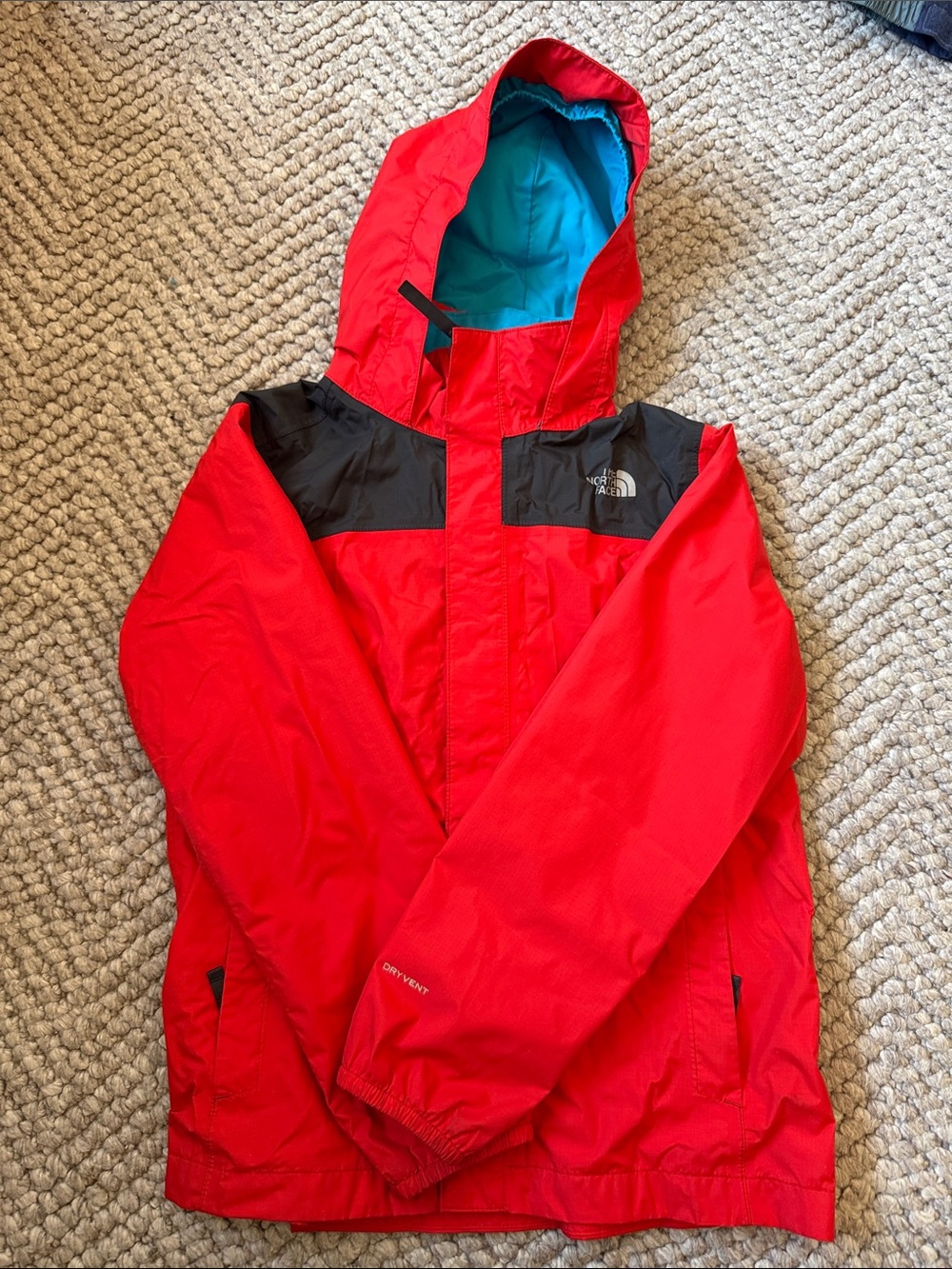 The North Face Kids' Red Rain Jacket with Black Yoke